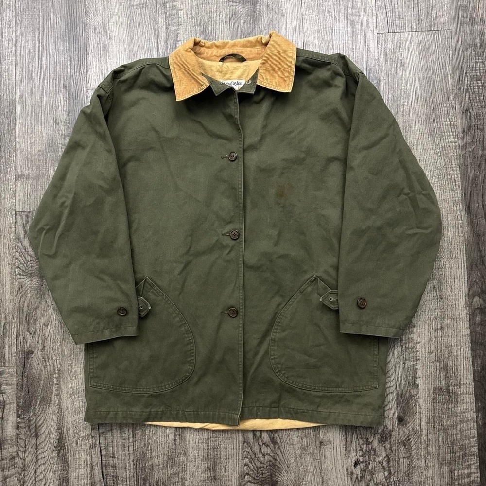 Vintage Ann Taylor Green Chore Jacket Barn Coat Corduroy Collar Sz M